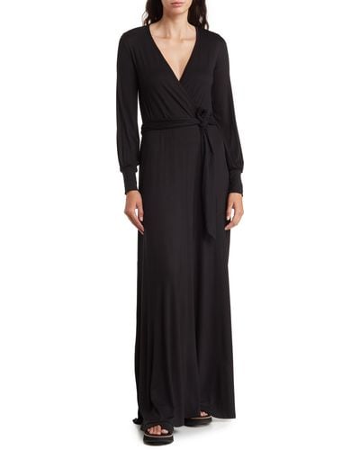Go Couture Long Sleeve Maxi Wrap Dress - Black