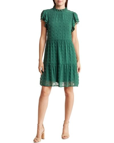 Love By Design Kelsey Chiffon Mini Swiss Dot Dress - Green