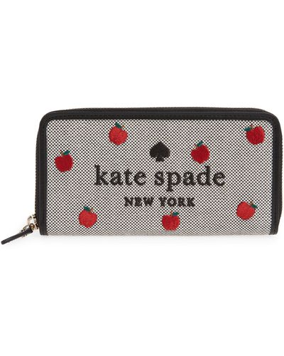 Kate Spade Embroidered Large Leather Continental Wallet - Gray