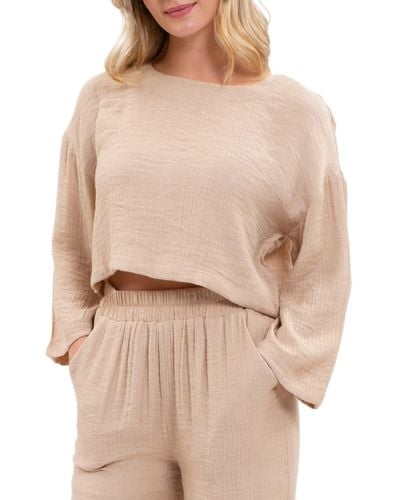 Blu Pepper Cropped Long Sleeve Top - Natural