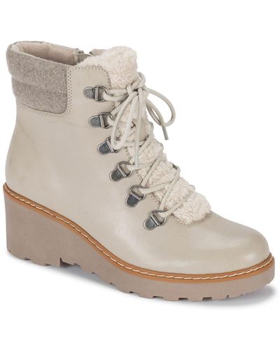 BareTraps Nasha Lace-up Faux Shearling Lined Faux Leather Wedge Boot In Taupe At Nordstrom Rack - White
