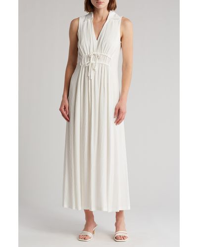 Calvin Klein Sleeveless Tie Waist Gauze Midi Dress - White