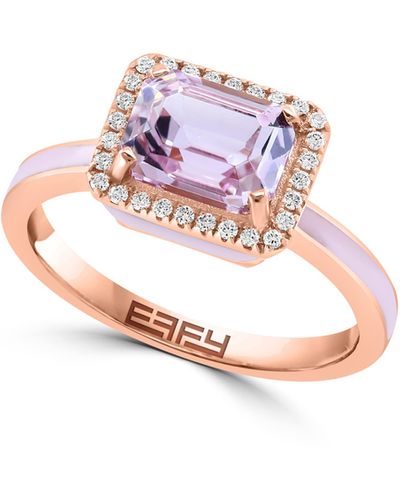 Effy 14k Rose Gold Kunzite Diamond Halo Enamel Band Ring - Pink