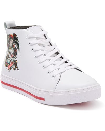 Ed Hardy Ink Mid Sneaker In White At Nordstrom Rack