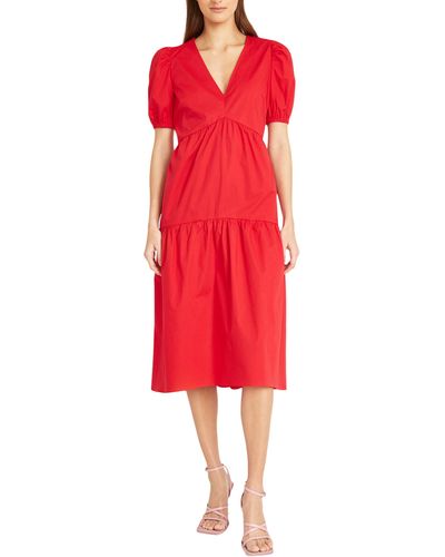 DONNA MORGAN FOR MAGGY Solid Cotton Midi Dress - Red