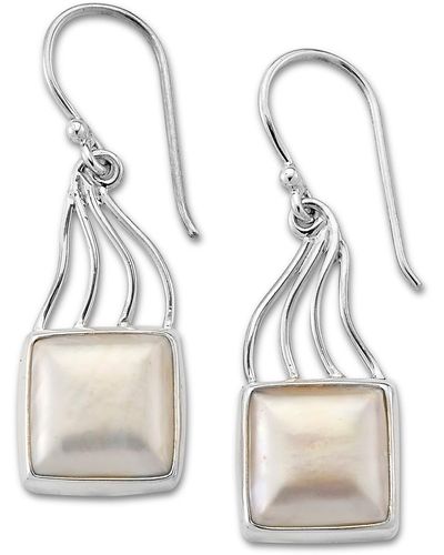 Samuel B. Sterling Silver Mabe Pearl Square Drop Earrings - White