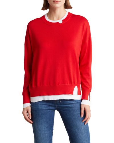 Sweet Romeo Contrast Trim Pullover Sweater - Red