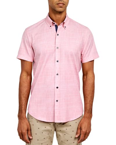 Con.struct Slim Fit Four-way Stretch Performance Chambray Short Sleeve Button-down Shirt - Pink