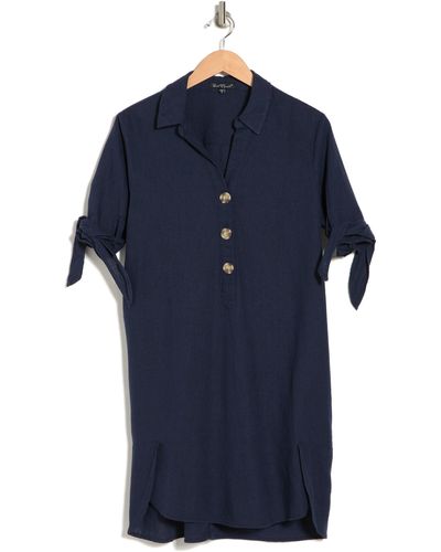 Velvet Heart Ceana Short Sleeve Linen Blend Shirtdress - Blue