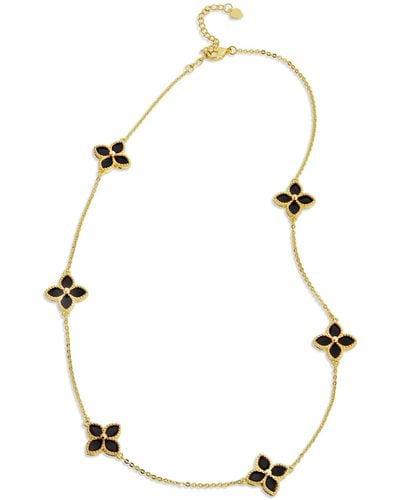 Savvy Cie Jewels Yellow Gold Vermeil Onyx Flower Station Necklace - Black