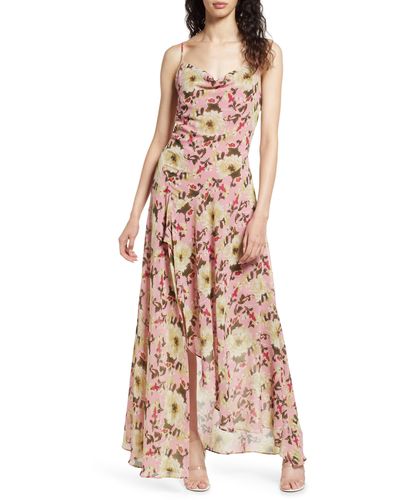 FLORET STUDIOS Floral Cowl Neck Maxi Dress - Natural