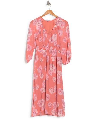 Collective Concepts Floral 3/4 Sleeve Midi Dress - Red