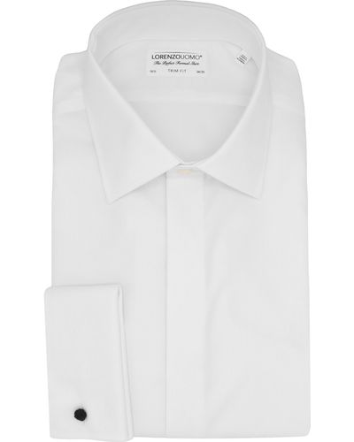 Lorenzo Uomo Cotton Tuxedo Trim Fit Dress Shirt - White