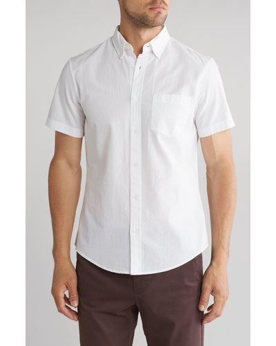 14th & Union Short Sleeve Seersucker Button-down Shirt - White