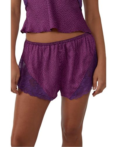 Free People Dotted Lace Trim Pajama Shorts - Purple