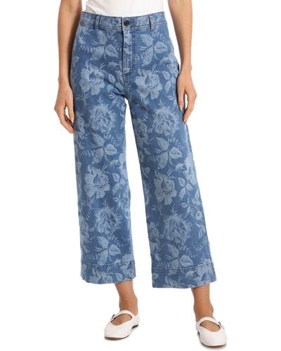 Bagatelle Floral High Waist Crop Wide Leg Jeans - Blue