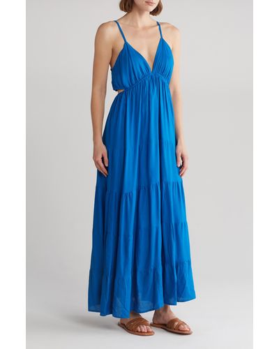 Boho Me Cutout Tiered Midi Dress - Blue