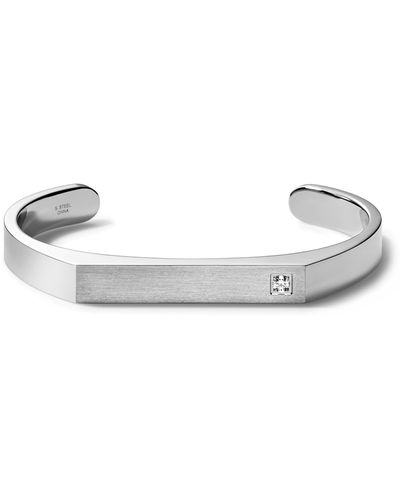 Bulova Satin Stainless Steel Diamond Cuff Bracelet- 0.10ct - White
