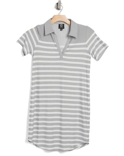 Bobeau Striped Polo Dress - Gray