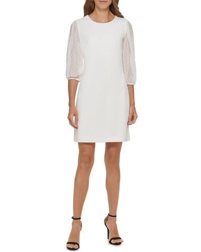 DKNY Swiss Dot Puff Sleeve Sheath Dress - White