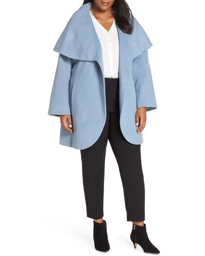 Tahari Marla Cutaway Wrap Coat With Oversize Collar - Blue