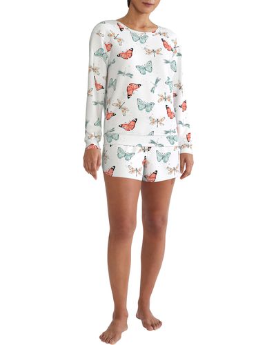 Kensie Butterfly & Dragonfly Print Short Pajamas - White