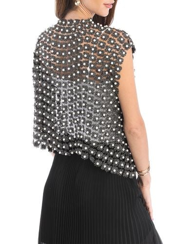 Saachi Pearly Beaded Floral Lace Top - Black