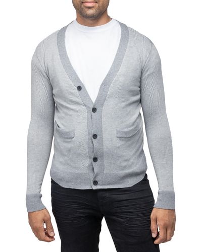 Xray Jeans Herringbone V-neck Button Front Cardigan - Gray