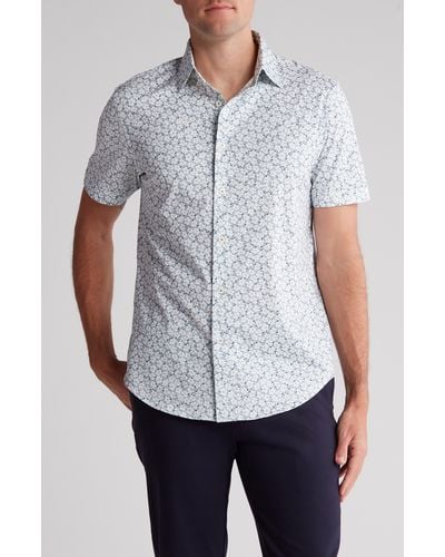 Bugatchi Miles Ooohcotton® Floral Short Sleeve Button-up Shirt - White