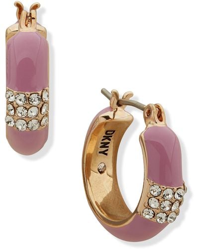 DKNY Crystal & Enamel Hoop Earrings - Pink