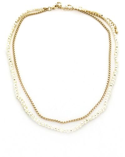 Panacea Imitation Pearl Double Layer Necklace - White