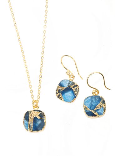 Saachi Mini Drusy Earrings And Necklace Set - Blue