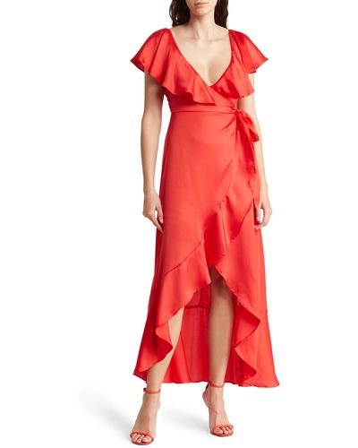 TOPSHOP Ruffle Wrap Midi Dress - Red
