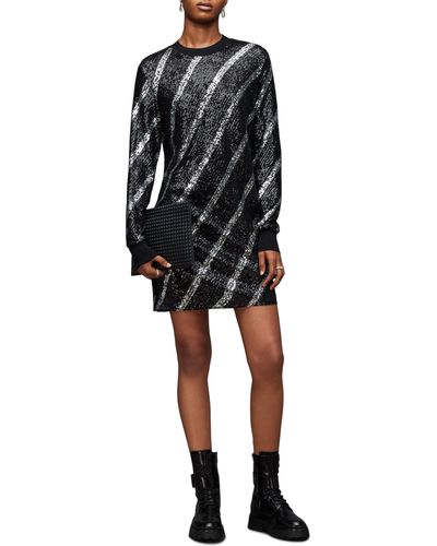 AllSaints Juela Bowi Long Sleeve Sequin Minidress - Black