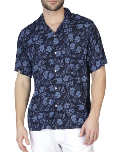 Tailorbyrd Hibiscus Floral Camp Shirt - Blue