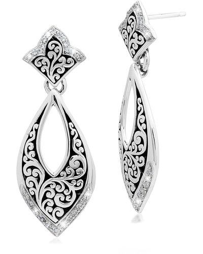 Lois Hill Sterling Silver Diamond Open Bulb Drop Earrings - White