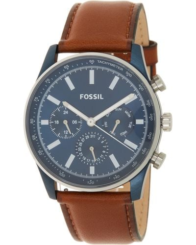 Fossil Sullivan Multifunction Leather Strap Watch - Blue