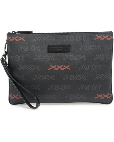 ZEGNA Printed Leather Pouch In Medium Gray At Nordstrom Rack