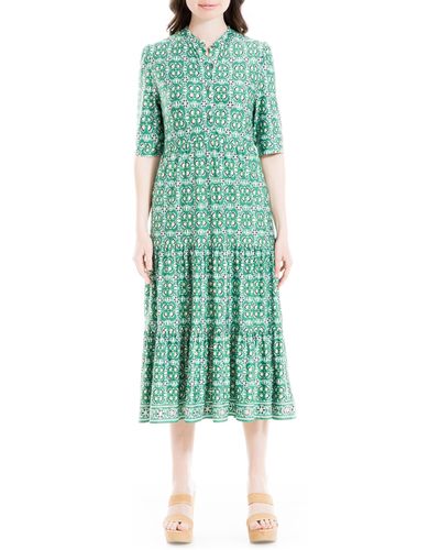 Max Studio Floral Button Front Baby Doll Dress - Green