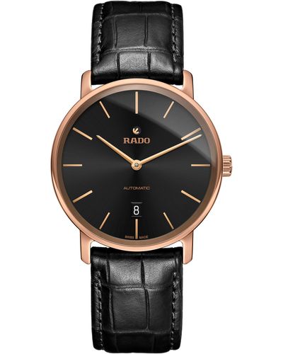 Rado Diamaster Automatic Leather Strap Watch - Black