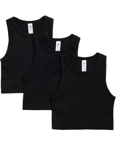 90 Degrees 3-pack Seamless Ribbed Crop Tank Tops - Black
