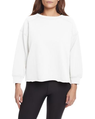 SAGE Collective Contrast Stitch 3/4 Sleeve Sweater - White