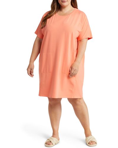 Eileen Fisher Dolman Sleeve Organic Pima Cotton Blend T-shirt Dress - Orange
