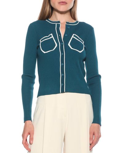 Alexia Admor Clover Ribbed Knit Button Down Cardigan - Blue