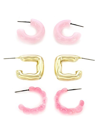 Panacea Set Of 3 Hoop Earrings - Pink