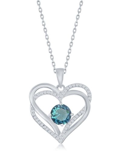 Simona Sterling Silver Cz Heart Pendant Necklace - Blue