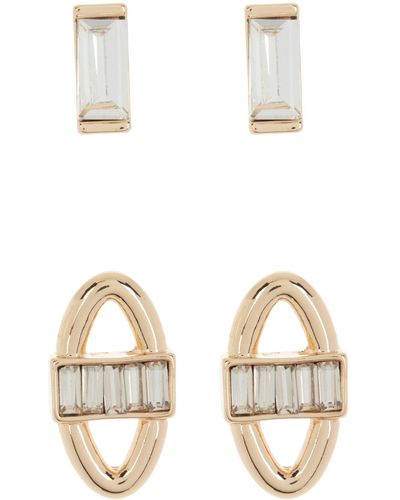 Vince Camuto Set Of 2 Baguette Crystal Stud Earrings - White