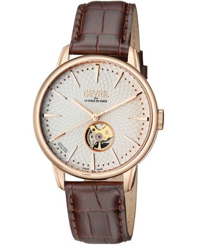 Gevril Mulberry Swiss Automatic Embossed Leather Strap Watch - Brown