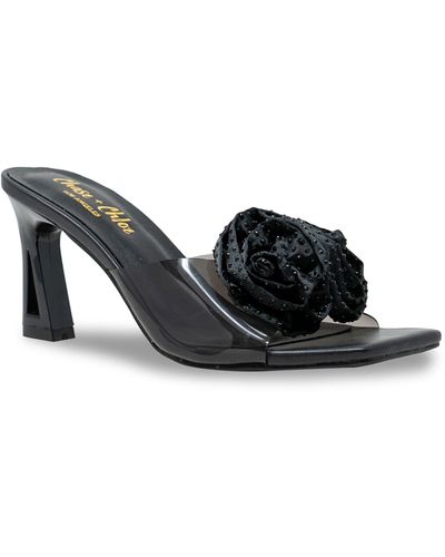 In Touch Footwear Rhinestone Rosette Sandal - Black