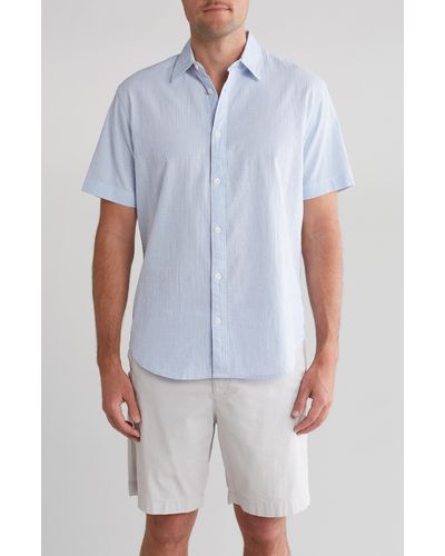 COASTAORO Niko Stripe Cotton Short Sleeve Button-up Shirt - Blue